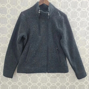 Saucony Women's Large Wool Blend Full Zip Mock neck Sweatshirt Gray